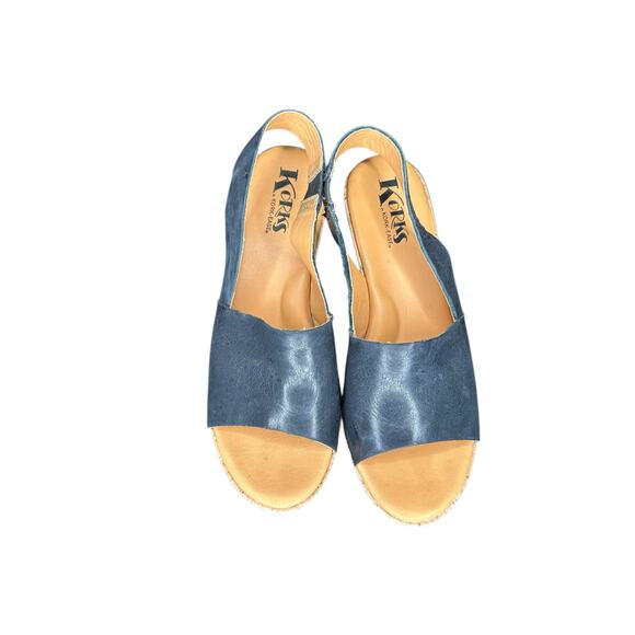Korks by Kork-Ease Navy Stretch Slingback Open Toe Soft Leather Wedge Size 9 - Picture 2 of 9
